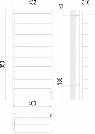 Полка П8 400х850 Электро (quick touch) Полотенцесушитель  TERMINUS Дзержинск - фото 3