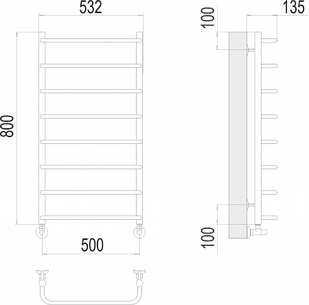 Стандарт П8 500х800  Полотенцесушитель  TERMINUS Дзержинск - фото 3